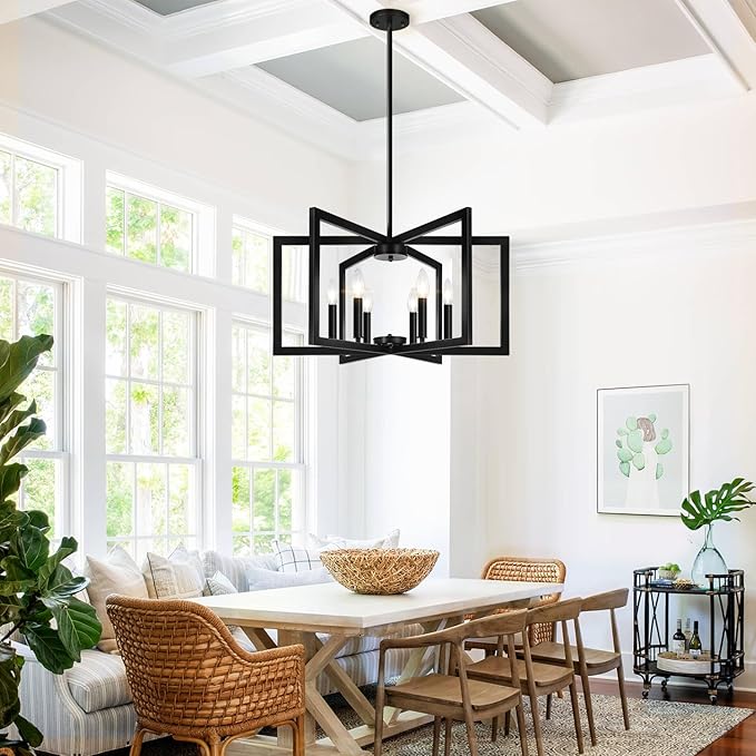 25" Modern Black Chandelier for Dining Room, Geometric Black Dining Room Light - Image 9