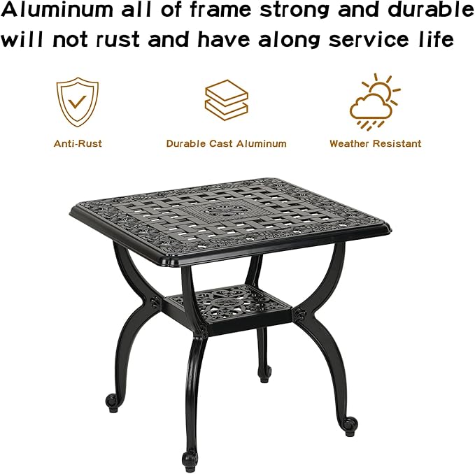 JARDIN DE CENTENNIAL Cast Aluminum Outdoor Side Table, Anti-Rust Outdoor End - Image 4