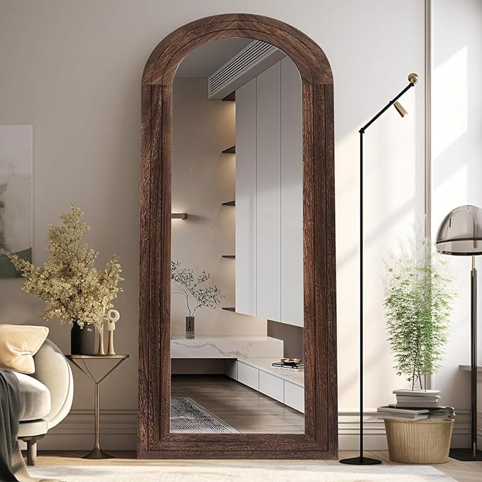 Arched Full Length Mirror with Solid Wood Frame, 65x22 Farmhouse Wall Mounted by ZHUNFA