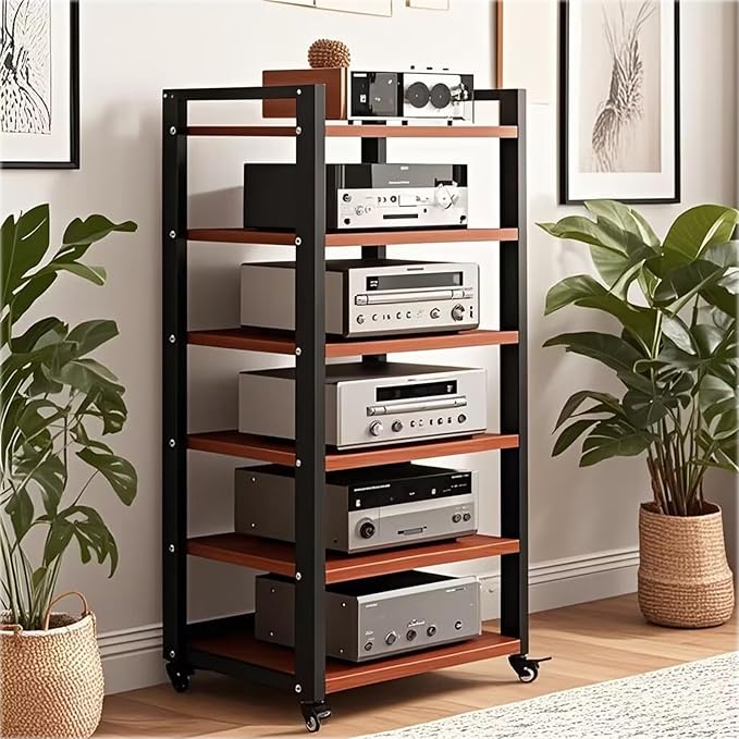 6 Tier Audio Rack Tower, CD Record Player Stereo Receiver AV Equipment Cabinet - Image 4