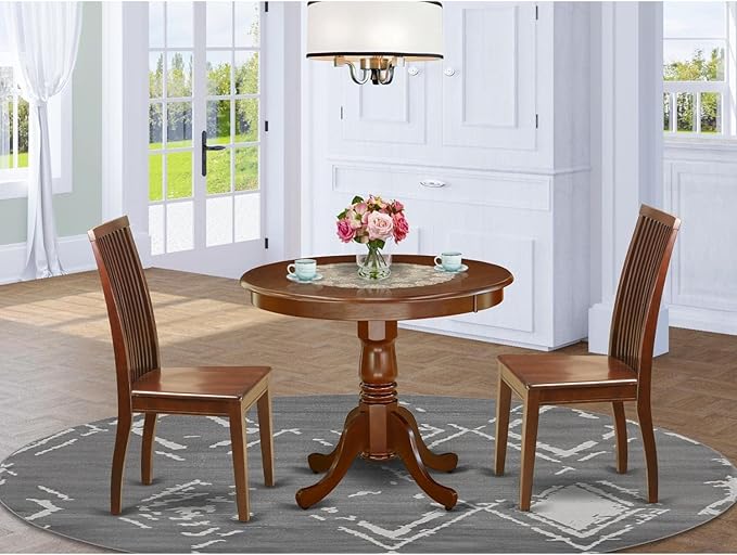 East West Furniture ANIP3-MAH-W 3 Piece Dining Set Contains a Round Dining Room - Image 7