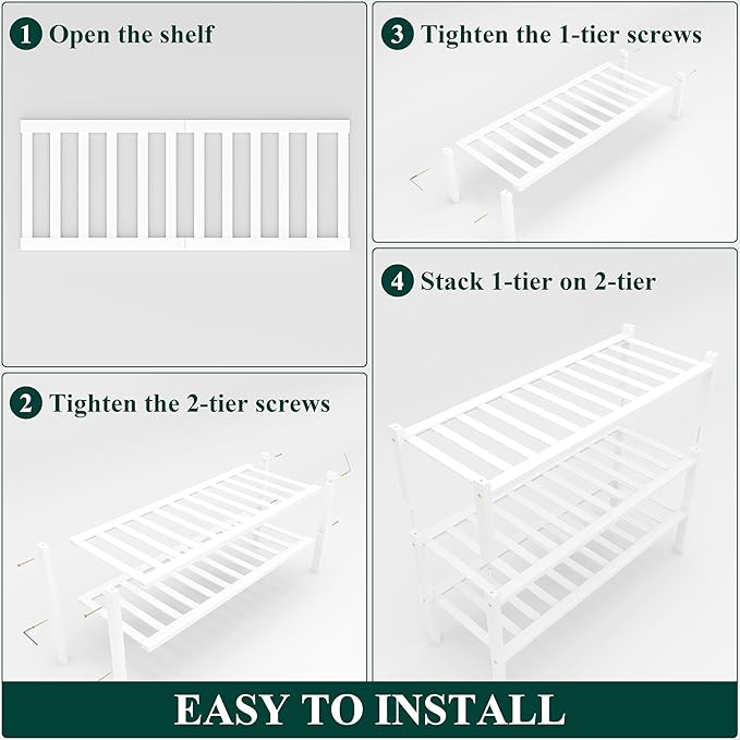 Smiry Shoe Rack, 3 Tier Thick Bamboo Shoe Organizer, Stackable Free Standing - Image 5