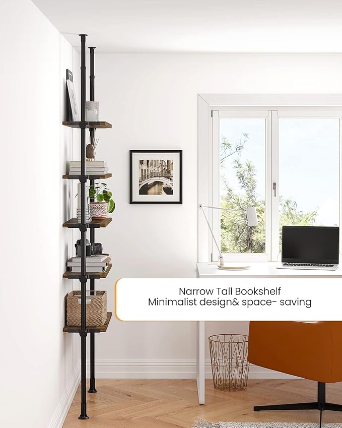 ALLZONE 5 Tiers Narrow Bookshelf, Tall Adjustable Ladder Book Shelf - Image 5