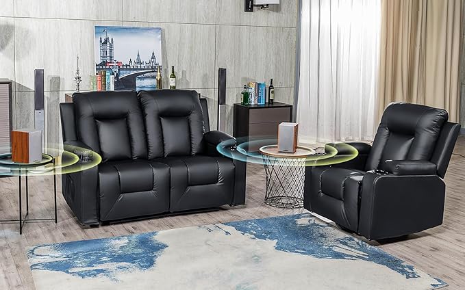 COMHOMA Living Room Furniture Set, Bonded Leather Loveseat Sofa by ComHoma