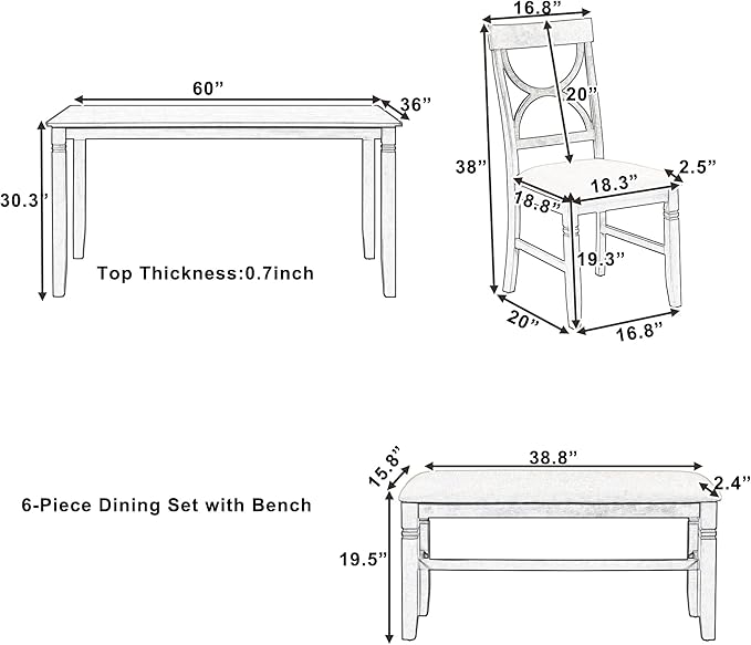 Ball & Cast 6 Piece Wood Dining Table Set, Kitchen Table Set - Image 3