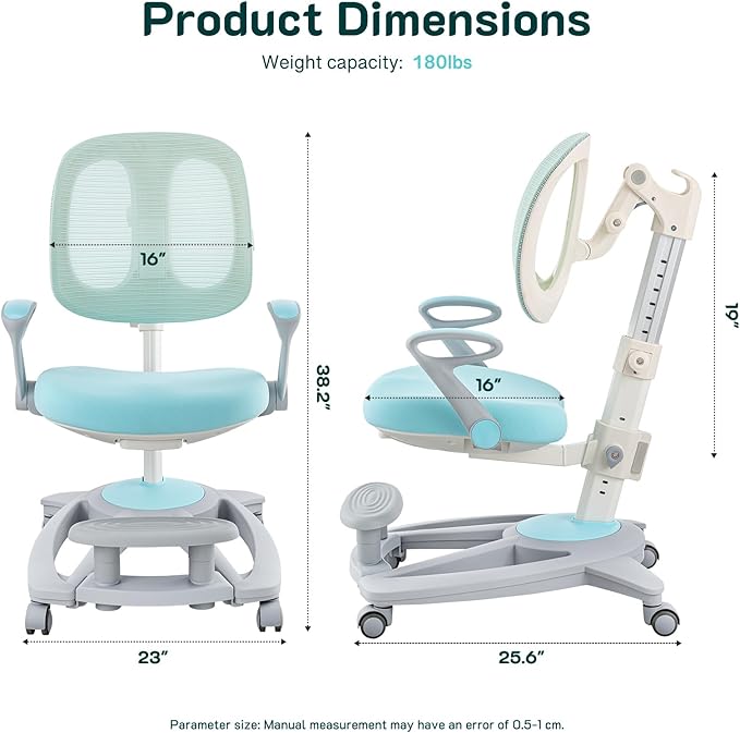 Ergonomic Kids Desk Chair with Footrest & Height-Adjustable Seat, Work & Dining - Image 2