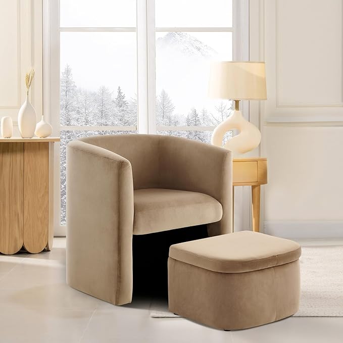 COLAMY Upholstered Velvet Barrel Accent Chair - Image 8