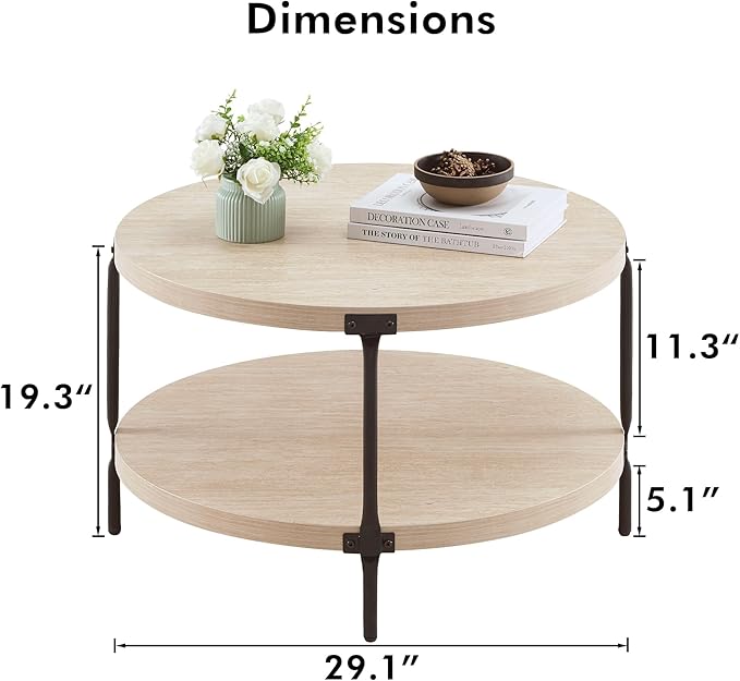 Round Boho Wood Coffee Table - Image 2