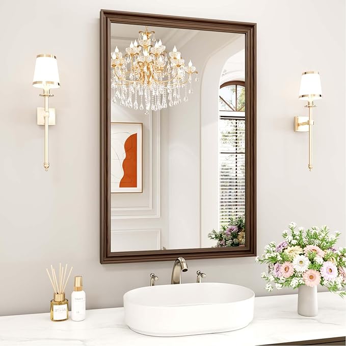 WEER Retro Copper Bathroom Mirror, 24x36 Inch Bronze Oil Rubbed Framed Mirror by WEER