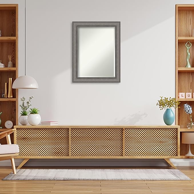 Amanti Art Grey Wall Mirror 29x23 Burnished Concrete Rectangle Bathroom Mirror - Image 6