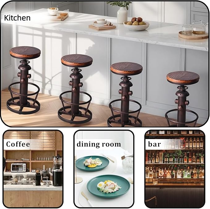 Vintage Swivel Bar Stool Industrial Coffee Kitchen Dining Chair Fire Hydrant - Image 5