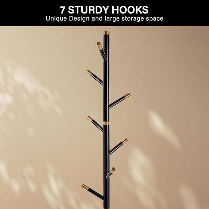 CozyDH Black Coat Rack Freestanding Solid Wood Coat Rack Stand, Coat Tree - Image 5