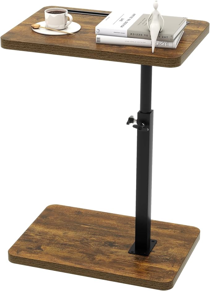 IBUYKE C Shaped Side Table, 360° Swivel Height Adjustable End Table by IBUYKE