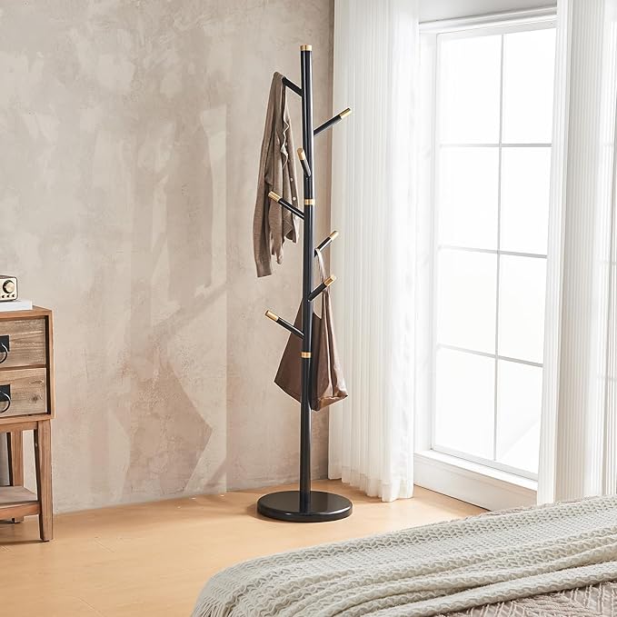 CozyDH Black Coat Rack Freestanding Solid Wood Coat Rack Stand, Coat Tree - Image 8