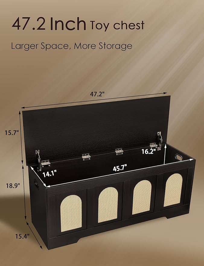 DINZI LVJ Storage Chest, 47.2" Rattan-Like Toy Box - Image 3