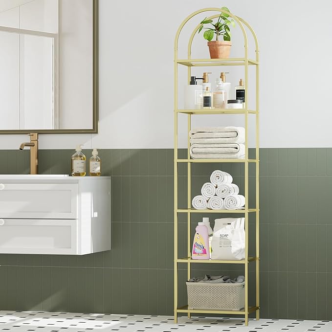 Homhedy Bookshelf Arched Display Racks, Metal Bookcase, Tempered Glass Shelves - Image 7