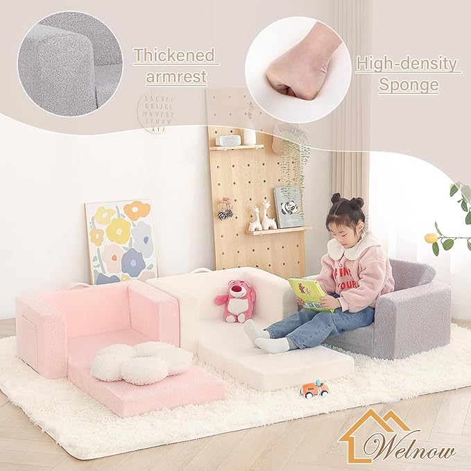 Welnow Toddler Chair, 2-in-1 Soft Sherpa Kids Sofa, Convertible Toddler Couch - Image 5