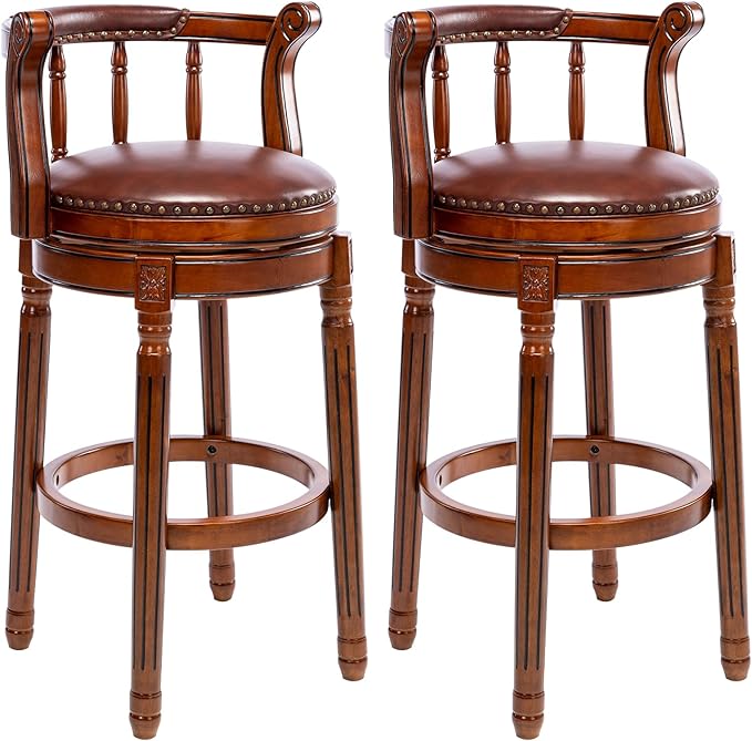 Cow top Leather Wooden Bar Stools, 360 Degree Swivel Bar Height Chair by AULIFE