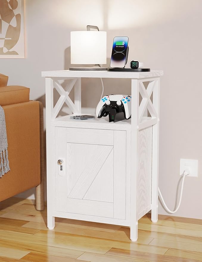 Wooden Nightstand with Lock, Bed Side Table with Drawers, Bedside Table with - Image 6