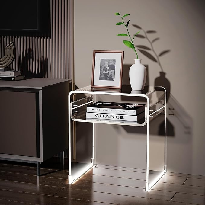 Clear Acrylic End Table 2-Tier Bedside Nightstand - Image 6