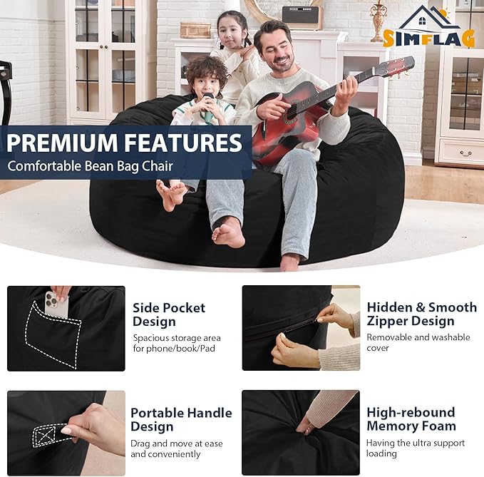 4FT Bean Bag Chair, Large Bean Bag Chairs - Image 5