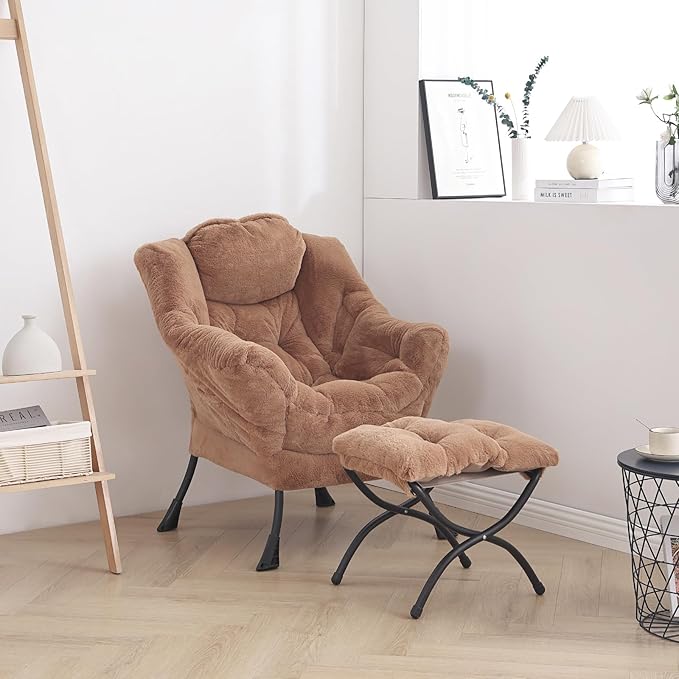 LITA Lazy Chair with Ottoman, Modern Accent Leisure Upholstered Sofa Chair - Image 5