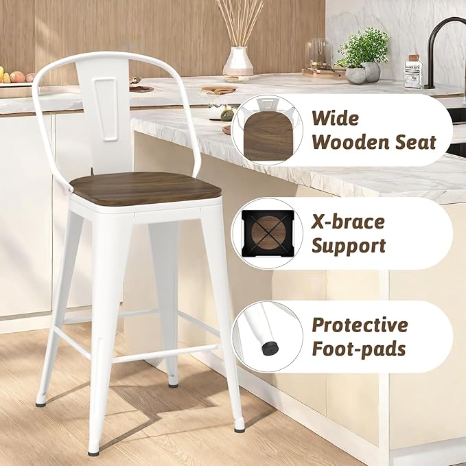 30” Swivel Bar Stools Set of 4, Counter Height Bar Stools Wooden Seat, Metal - Image 5