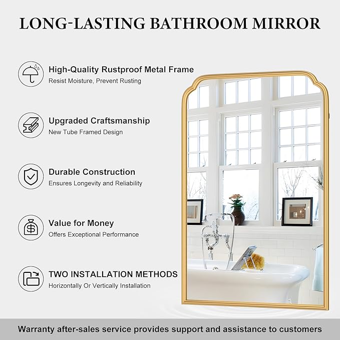 24X36 Inch Gold Mirror for Bathroom, Modern Rounded Corner Rectangle Mirror - Image 9
