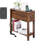 Chairside Table with Charger, Cherry End Table with Movable Top and Charging by LUSUOWLZ