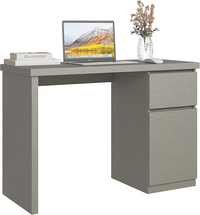 furtble Grey Maple Desk with Drawers, Modern Vanity Desk with Storage, Wood by furtble