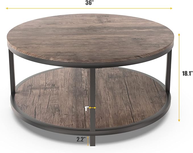 NSdirect Round Coffee Table, 36” Coffee Table - Image 2