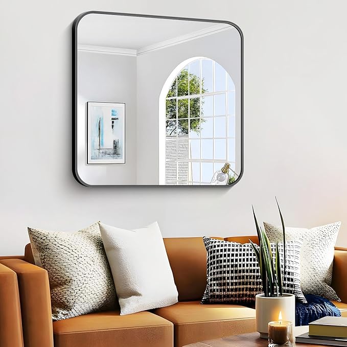 Bathroom Mirror, 40 x 36 inch Black Rectangle Wall Mirror, Metal Frame - Image 3