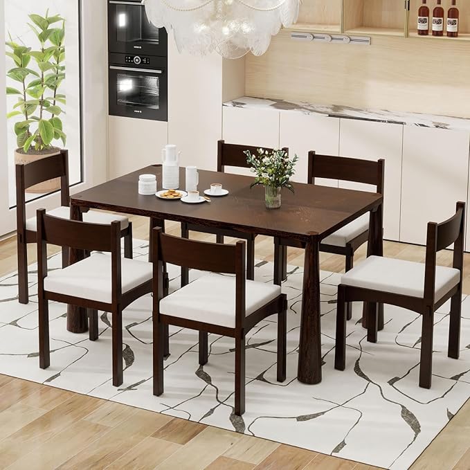 Dining Table with Chairs Set of 6, 7-Piece 60" Farmhouse Rectangular Dining by Unknown