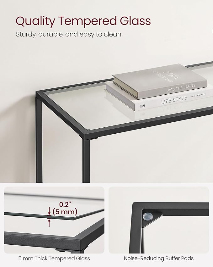 VASAGLE 39.4 Inches Console Table, Tempered Glass Sofa Table, Modern Entryway - Image 5