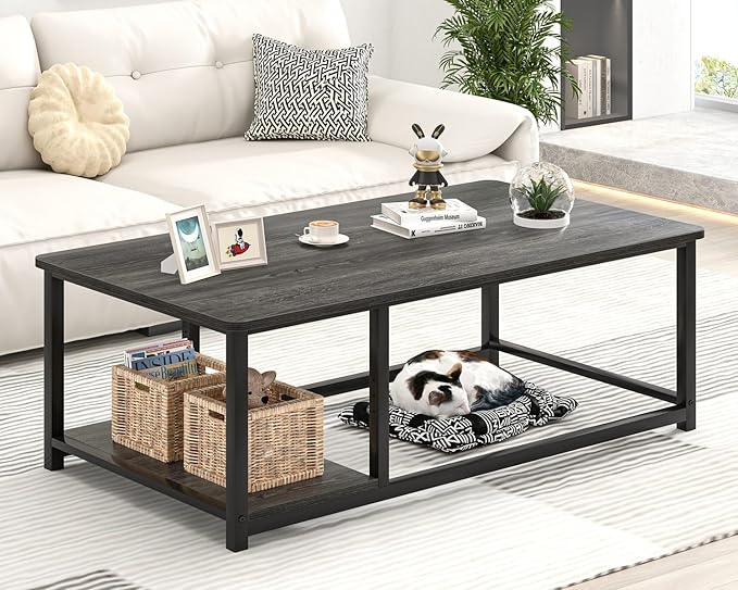 EXCEFUR Coffee Table, Rustic Wood and Metal Living Room Table - Image 6
