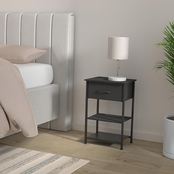 Nightstands Set of 2 with Charging Station and Drawer, End Table Side Table - Image 2