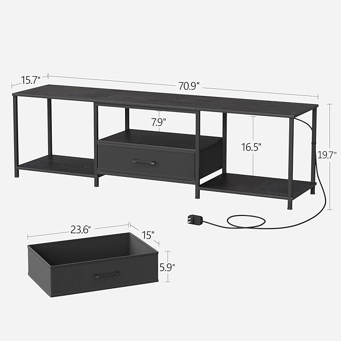 TV Stand with LED Lights, Entertainment Center with Open Shelves and Fabric - Image 3