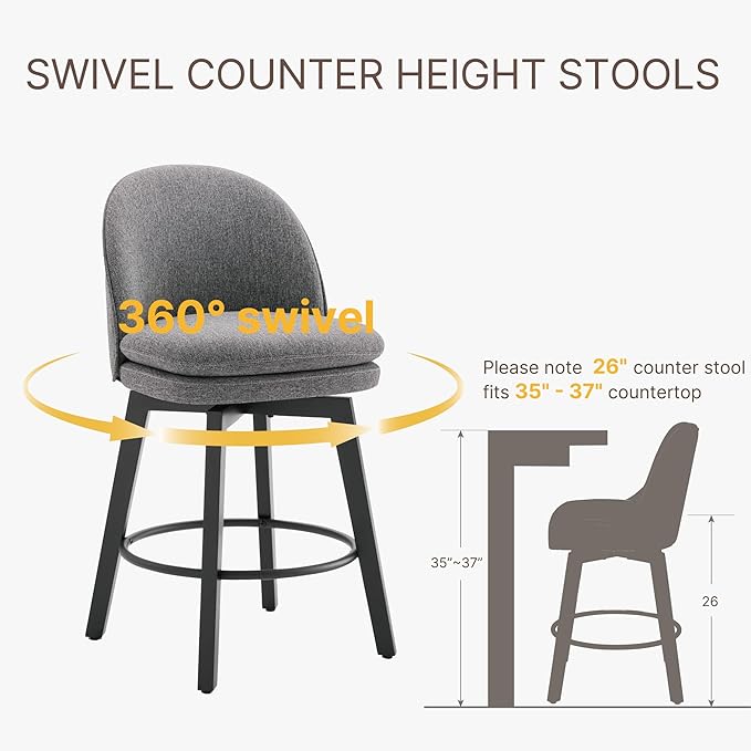 Counter Height Barstools 26 inch Upholstered Swivel Bar Stools - Image 5