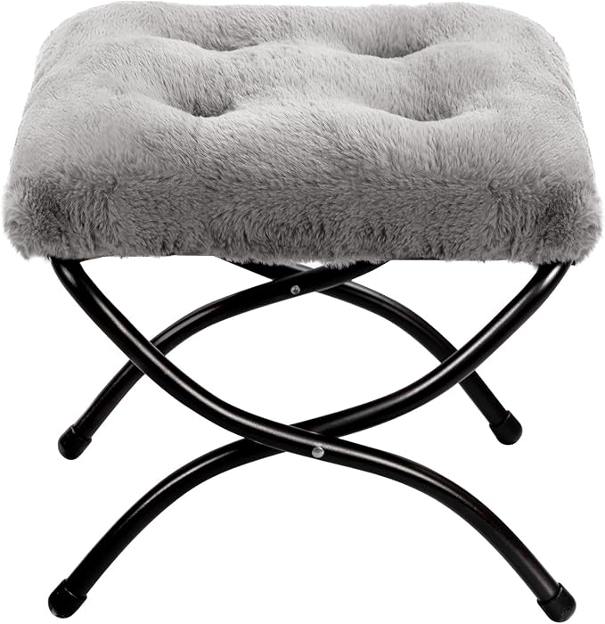 HollyHOME 15" Folding Footrest Stool, Upholstered Small Foldable Ottoman by HollyHOME