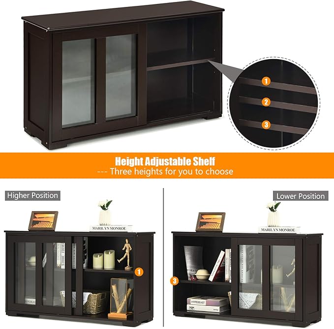 Costzon Sideboard Buffet Cabinet, Wooden Kitchen Storage Cabinet - Image 3