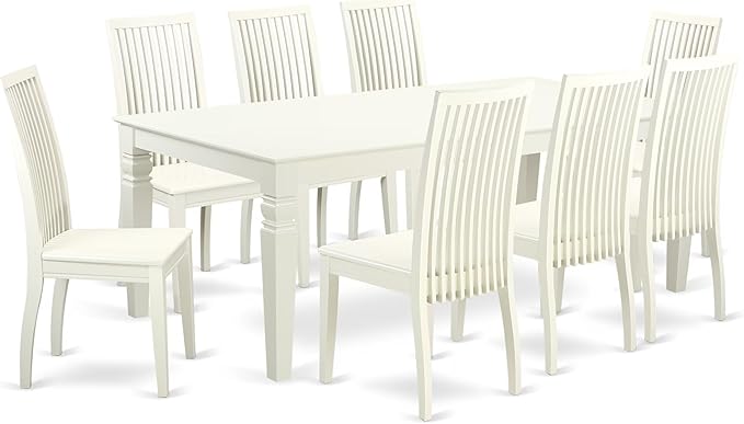 East West Furniture LGIP9-LWH-W 9 Piece Dining Table Set Includes a Rectangle by EastWestFurniture