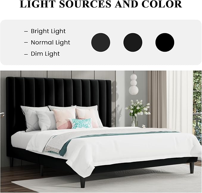 SHA CERLIN Queen Bed Frame/Velvet Upholstered Platform Bed Frame - Image 3