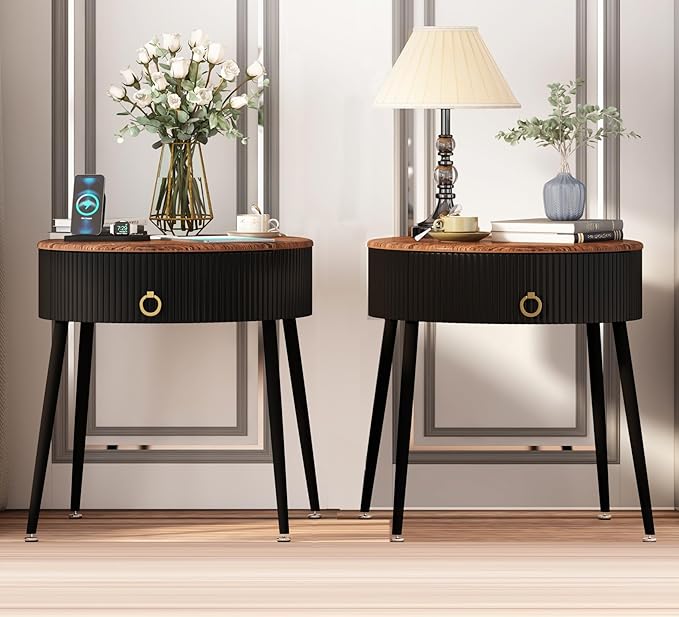 OIOG Side Tables Set of 2, Round Nightstand by OIOG