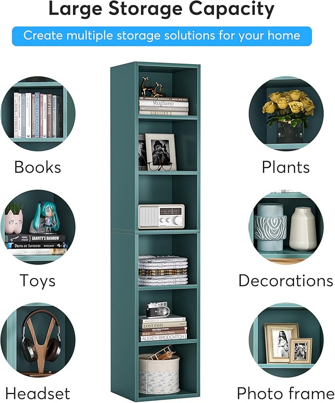 LITTLE TREE 70.9 Inch Tall Narrow Bookcase, Corner Bookshelf 6 Tier Cube - Image 8