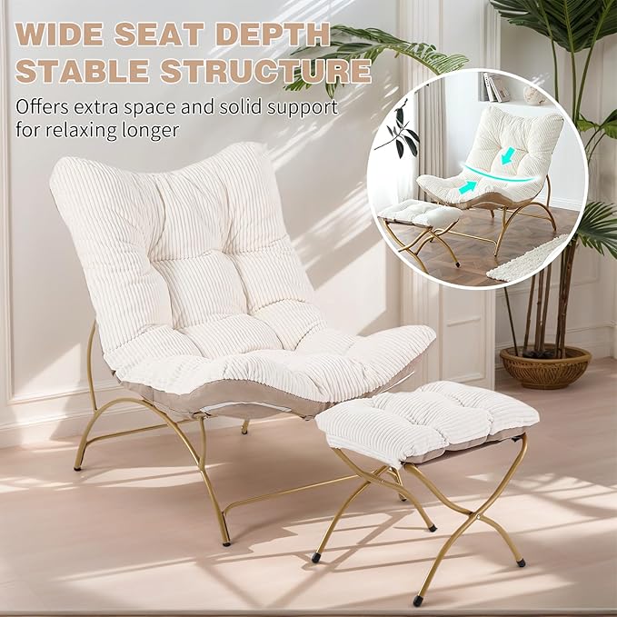 Welnow Accent Chair with Ottoman, Lounge Comfy Soft Leisure Metal Frame Reading - Image 4