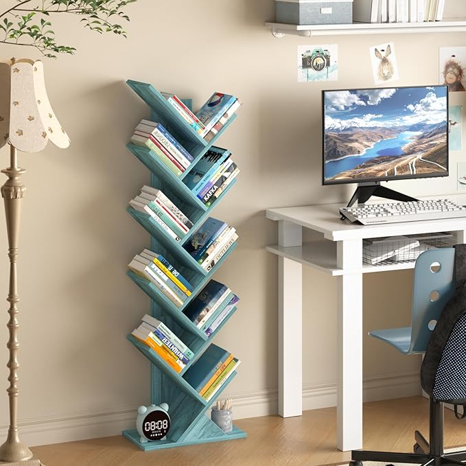 10 Tier Tree Book Shelf, Floor Standing Wood Bookshelf - Image 6