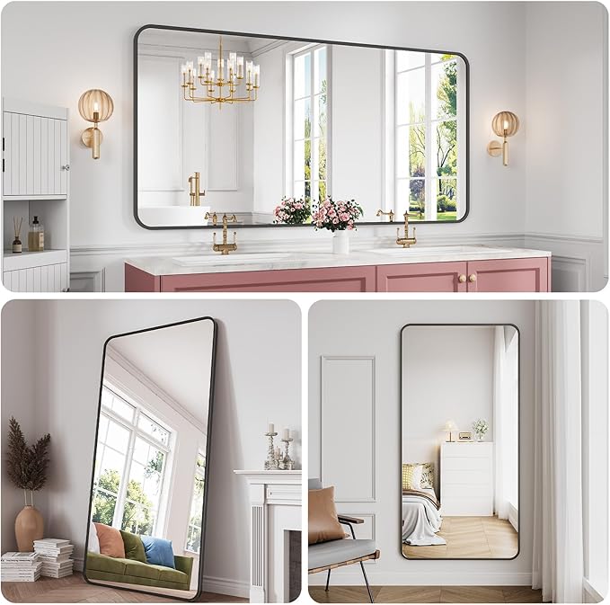 Koonmi Bathroom Mirror, 36X71 Inch Black Metal Framed Mirror - Image 3