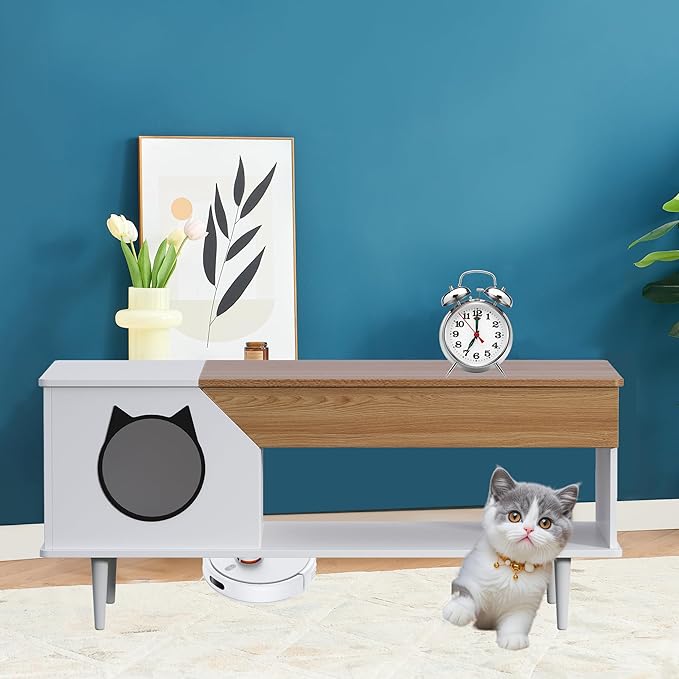 GAOMON White Coffee Table 45'' Cat Living Room Tables - Image 8