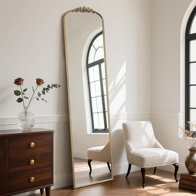 WallBeyond Arched Full Length Mirror Wall Mounted, 21x78 Inch Gold Antique - Image 3
