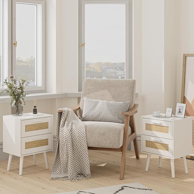 Masupu Rattan Night Stand, Modern nightstand Boho Bedside Table - Image 4